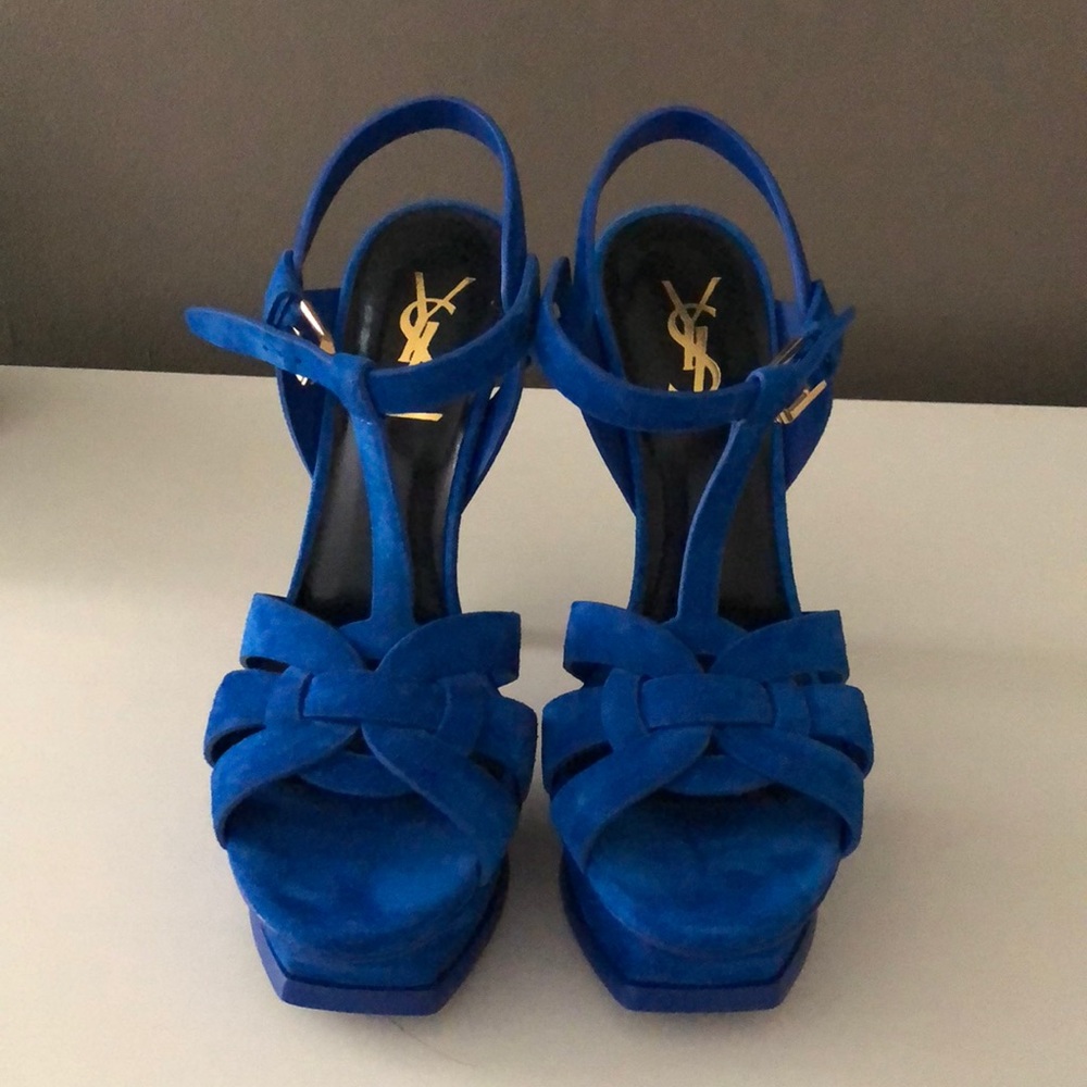 Saint Laurent suede high heel Tribute Sandal